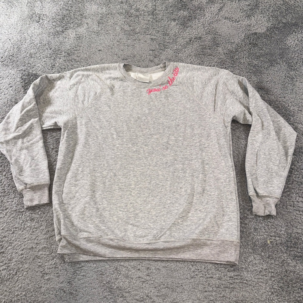 Sub Urban Riot Sweatshirt Large Gray Raglan Pink Embroidered Script Womens Crew